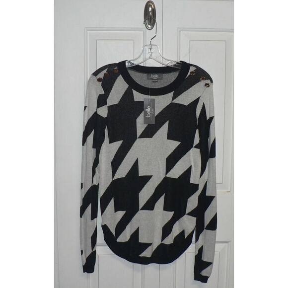 Belle by Belldini Womens Gold Shoulder Buttons Sweater in Black/White Small $80 - Picture 1 of 3